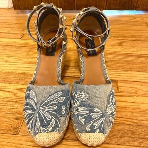 Valentino Rockstud Denim Butterfly Ankle Strap